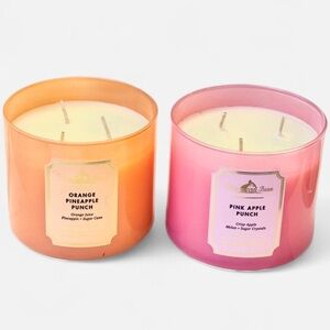 (2) White Barn Candles Orange Pineapple Punch & Pink Apple Punch 3 Wick NWT Lids